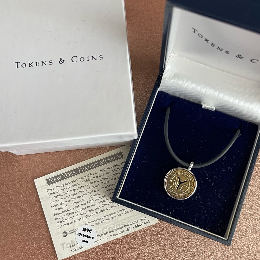 Tokens & Icons Silver-toned NYC MTA Subway Token Pendant/Necklace - New In Box